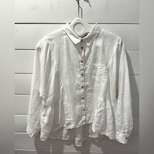🤍HOLDING HORSES for Anthropologie – White Buttoned Linen Blouse – Size S